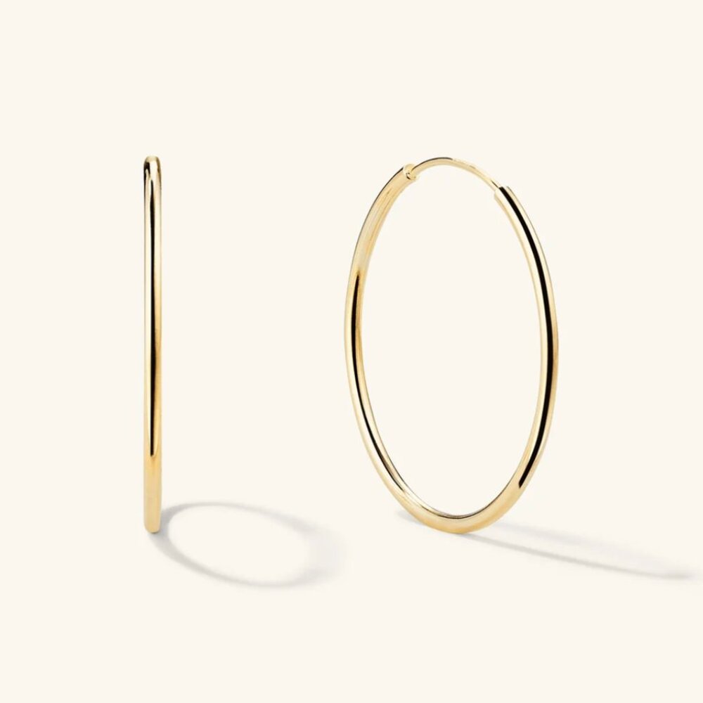 NWT Mejuri 14K Solid Gold Large Hoops, Thin Dainty Jewelry